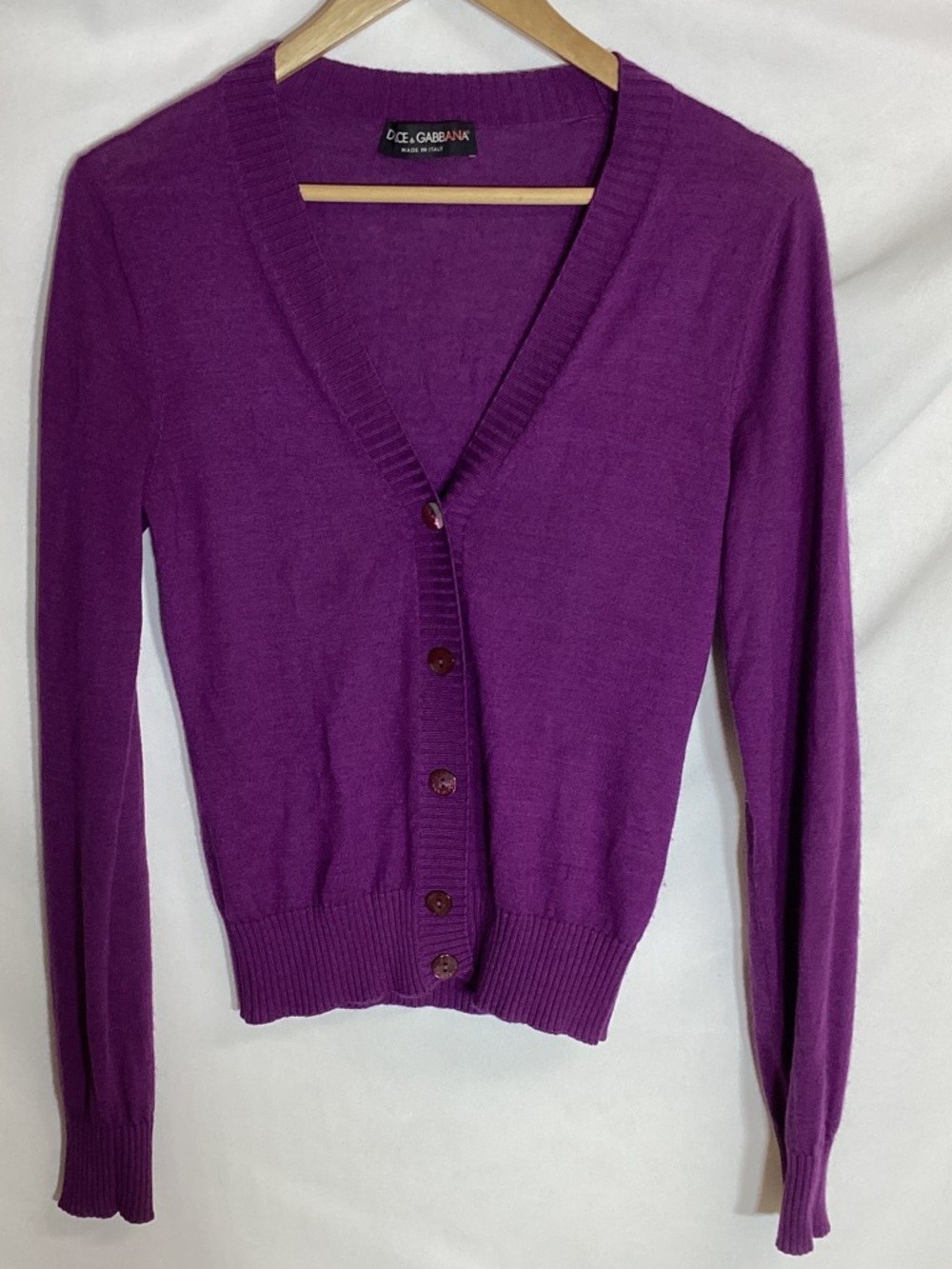 DOLCE & GABBANA Purple V-Neck Cardigan Sweater Size Small